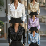 Satin Ruffle V-Neck Blouse