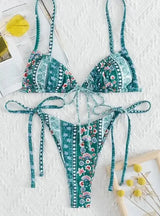 Ladies Fashion European And American Back Bikini Swimsuit-Green-1