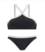 Black and white stitching bikini-Black-1