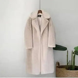 Fashion High Quality Velvet Fur Long Coat Women-Apricot-1