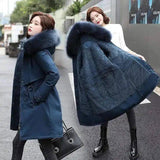 Winter Coat with Fur Hood and Quilted Lining-Dark Blue-1