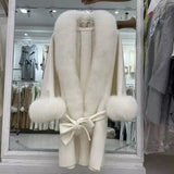 Double sided tweed medium long overcoat woman-White-1