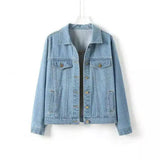 Classic Button-Up Denim Jacket with Pockets-Light Blue-1