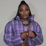 Quilted Puffer Jacket with Hood for Women-Purple-1