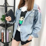 Women's Casual Denim Jacket with Embroidery-1