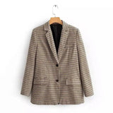 Women's Houndstooth Blazer Jacket-Khaki-1