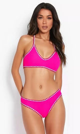 Lovemi women's solid pink scallop-edge bikini set – left side view