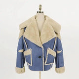 Plush thick women's coat-Blue-1