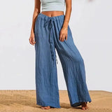 Women's Loose Soft Drawstring Cotton Casual Pants-Blue-1
