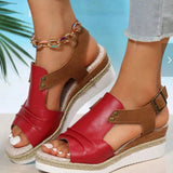 Lovemi -  Fish Mouth Wedges Sandals With Straw Design Summer Peep Toe Buckle Beach Shoes For Women
