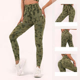 Lovemi - Modische Yogahose mit Camouflage-Print, hohe Taille, nahtlose Leggings, Stretch-Po-Lift, Laufsport-Fitnesshose für Damen