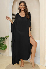 V-Neck Three-Quarter Sleeve Cover-Up-Black-10