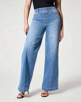 Lovemi - Gerade geschnittene Jeans für Damen, mittlere Taille, weites Bein, Hose mit hohem elastischem Bund