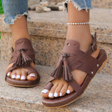 Lovemi - Neue Sandalen mit Quaste und Nietenschnalle für den Sommer, lässig, bequem, böhmische Strandschuhe für Damen
