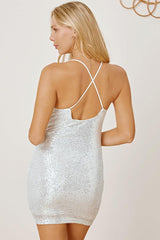 Sequin Spaghetti Strap Mini Wrap Dress-3