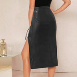 PU Leather Midi Pencil Skirt