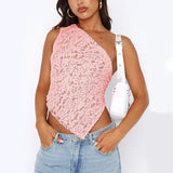 Lovemi - Ins Lace Backless Top Sommer Einfarbig Taillenlose Asymmetrische Weste Mit Abgeschrägtem Hals Streetwear Damenkleidung