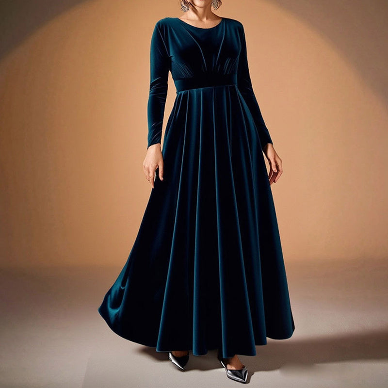 Velvet Pleated Long Sleeve Maxi Dress