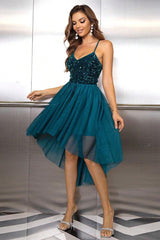 Sequin Spaghetti Strap High-Low Dress-3