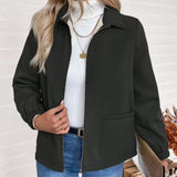 Fleece Lapel Zip Jacket with Pockets