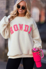 HOWDY Patched Round Neck Sherpa Sweatshirt-2