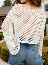 Openwork Round Neck Long Sleeve Cover Up-2