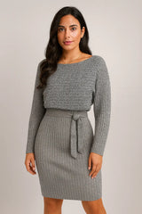 2pcs Anzug Frauen solide Streifen langärmelige Top und engen Strapsrock Mode Herbst Winter schlanke Kleidung