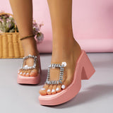 Lovemi - Sommer-Sandalen mit dicken Sohlen und hohen Absätzen für Damen, neue modische Hausschuhe mit transparentem Strass-Design