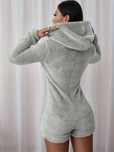 Furry Half Zip Long Sleeve Hooded Bodysuit-3