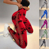 Lovemi - Yogahose mit Batikmuster und hoher Taille, Po-Lift, nahtlose Sport-Fitness-Leggings, schmale Hose für Damen, enge Hose