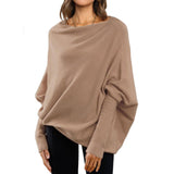 Lovemi - Lockere Pullover-Oberteile mit Fledermausärmeln, schlichte, lässige Mode, vielseitiger, einfarbiger Rundhalspullover für Damen