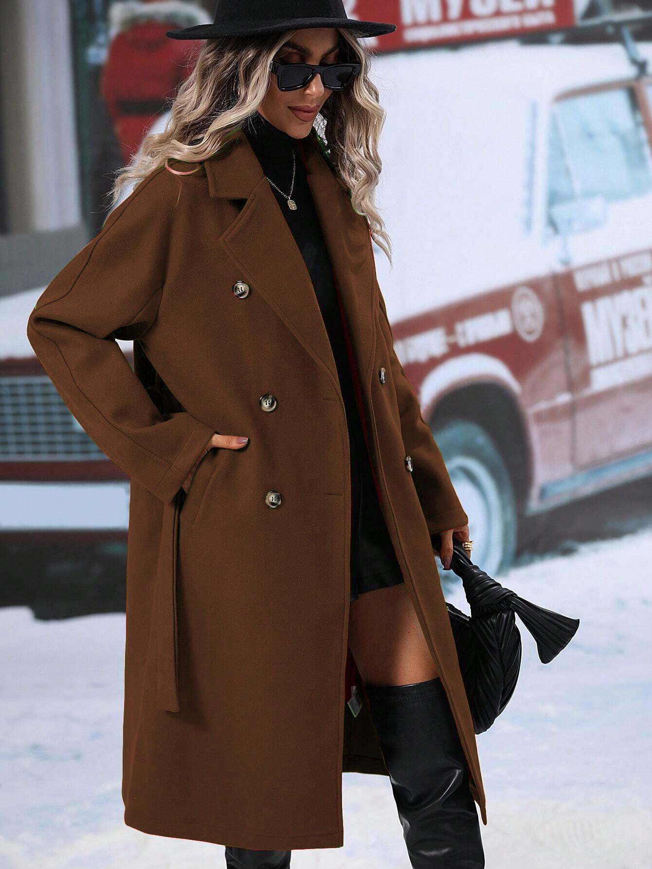 Chic Double-Breasted Woolen Coat
