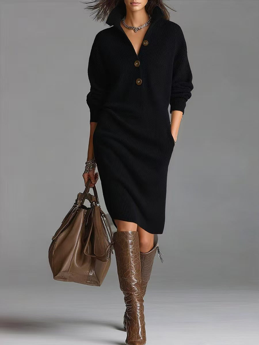Chic Cozy V-Neck Sweater Dress