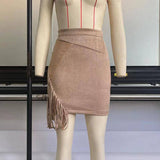 Lovemi -  Women's Fringed Skirt Sexy Irregular High Waist Hip-Hugging Skirt Fashion Suede Short Dress
