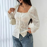Square Neck Eyelet Lace Blouse