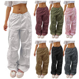 Pantalon Cargo décontracté pour femmes, couleur unie, poches avec cordon de serrage, Design à la mode, pantalons de rue pour filles