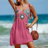 Lovemi - Ärmelloses Sommerkleid mit böhmischem Muster, V-Ausschnitt, hohles Strandkleid