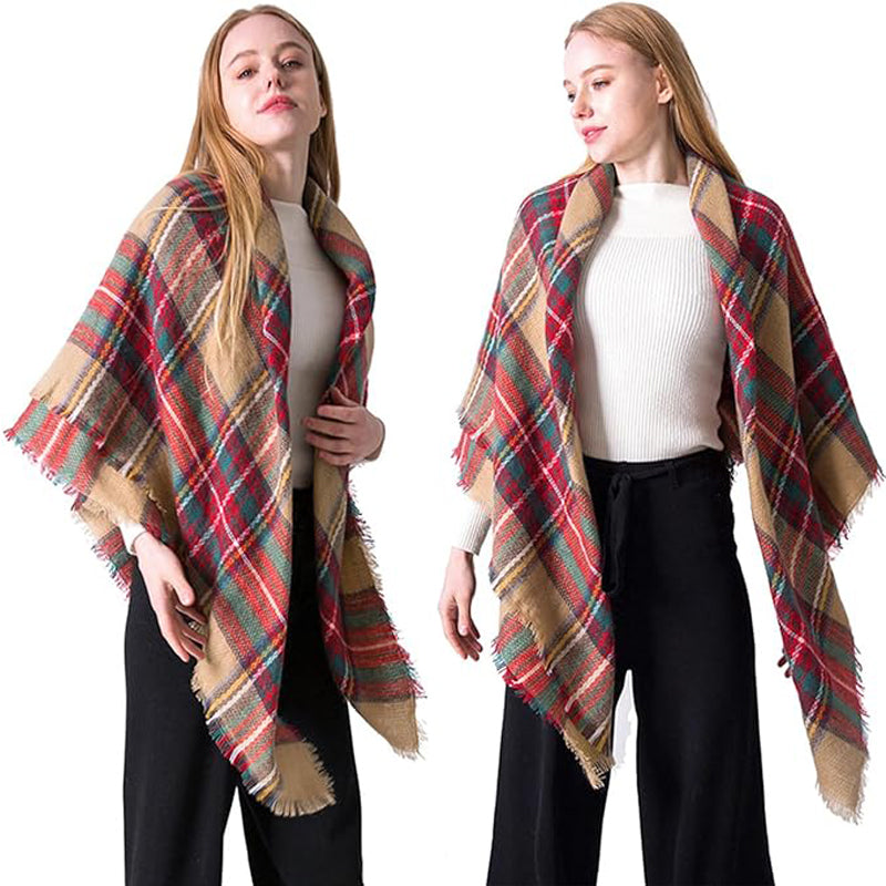 Plaid Cashmere-Feel Blanket Scarf