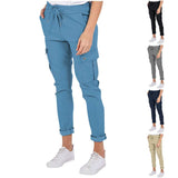 Lovemi -  Casual Cargo Pants With Pockets Solid Color Drawstring Waist Pencil Trousers For Women