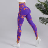 Lovemi -  Tie-dye Printed Yoga Pants Fashion Seamless High-waisted Hip-lifting Trousers Sports Running Fitness Pants For Womens Clothing