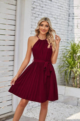 Lovemi - Neckholder-Kleid ohne Träger für Damen, einfarbiger Faltenrock, Sommerkleid für den Strand