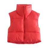 Winter Short Vest For Women Solid Color Zip Sleeveless Lapel Jacket Fashion Bread Coat