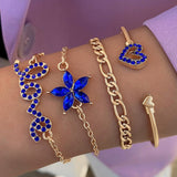 Lovemi – 4-teiliges blaues Blumen-Liebes-Schmetterlings-Armband-Set mit Strass-Design zum Valentinstag