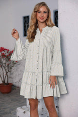 Lovemi - Neues, bedrucktes, plissiertes, ausgestelltes Langarmkleid mit Knopfleiste im Sommerdesign, lockere Kleider, modische Damenbekleidung