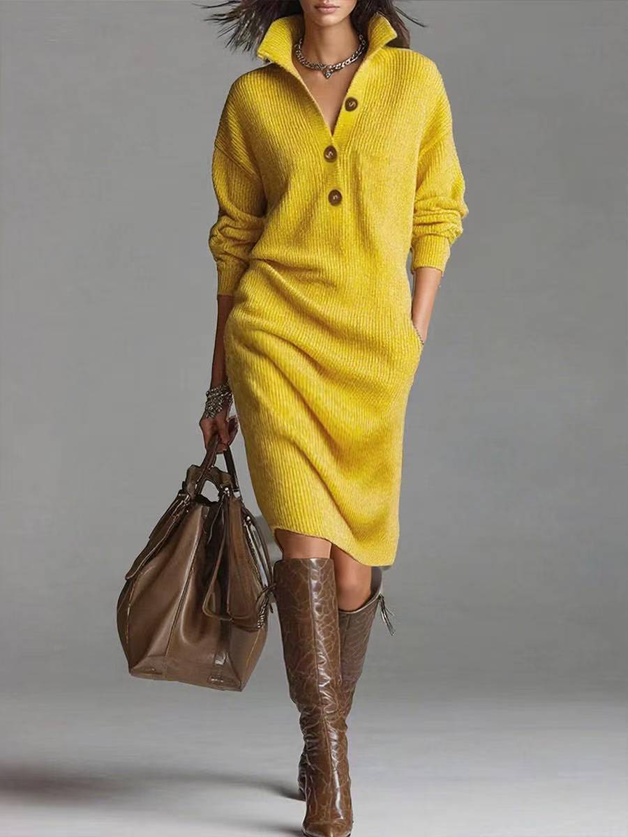 Chic Cozy V-Neck Sweater Dress