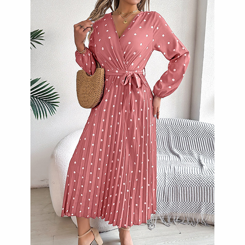 Polka Dot Maxi Dress with Belt