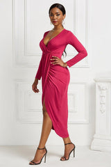 High-low Ruched Surplice Long Sleeve Dress-5