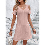 Lovemi - Neues schulterfreies Kurzarmkleid, modisches, schlankmachendes A-Linien-Kleid für den Sommer, lässiges Urlaubs- und Strandkleid für Damenbekleidung