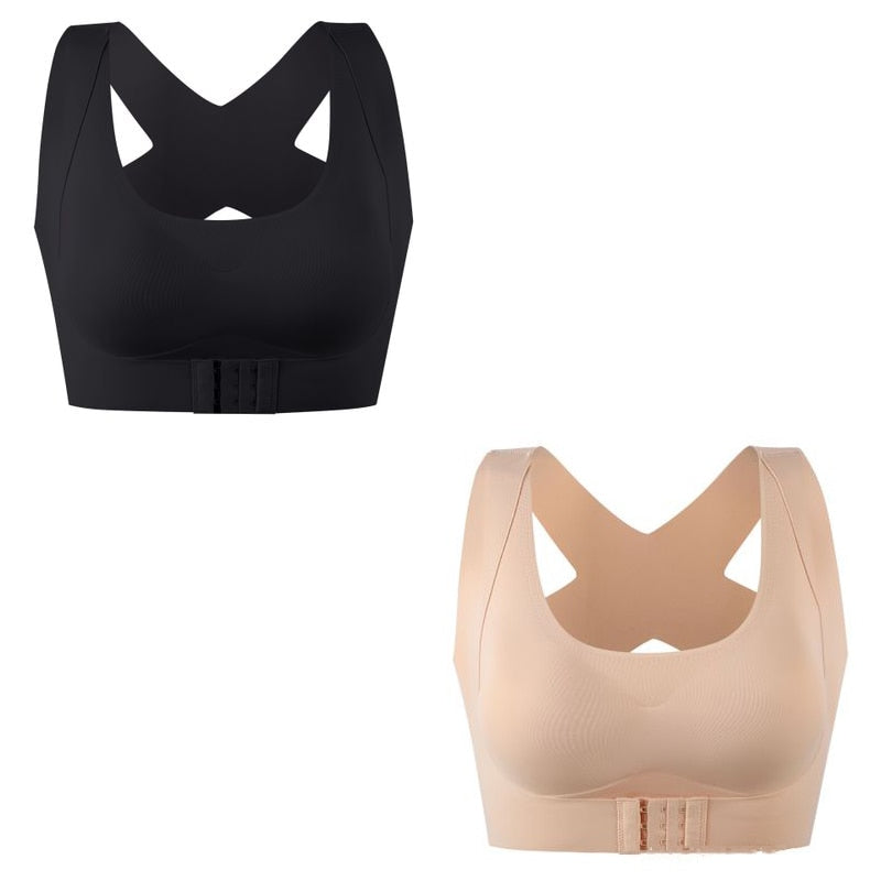 Women's Push-Up Bra with Posture Corrector | Front Closure Cross-Back Bralette