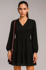 Chiffon Langarm V-Ausschnitt A- Linie Original Kleid